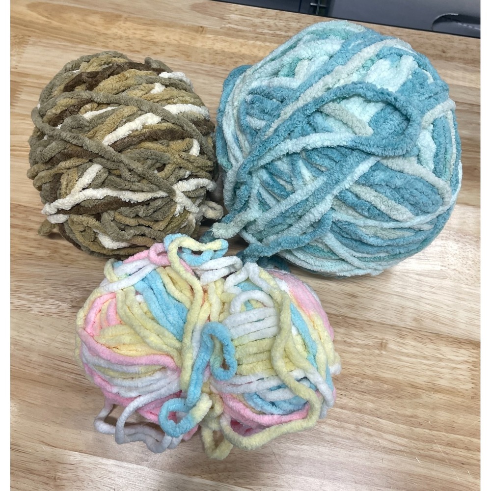 Plush Chenille Style Yarn Lot of 3 Soft Textured Multi-Color Crafts